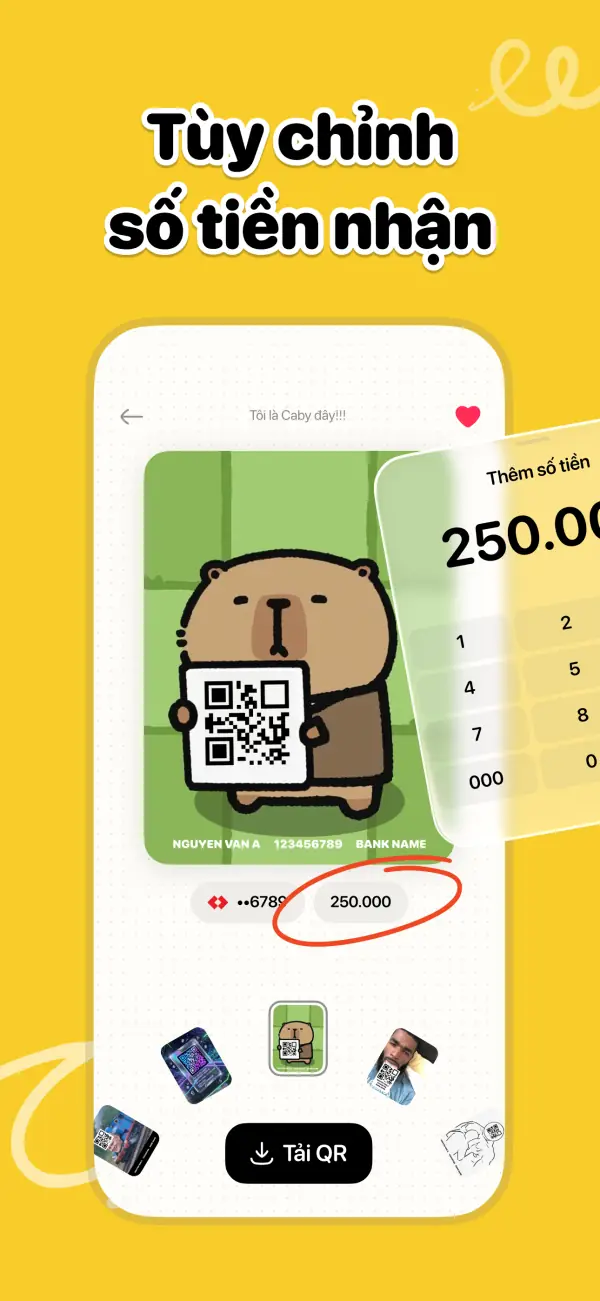Tùy chỉnh số tiền nhận ngay trên mẫu QR